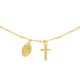 14k Gold Mary and Cross Dangles Adjustable Choker Necklace - Artisan Carat