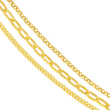 14k Gold Rolo Paper Clip Curb Triple Chain Adjustable Necklace - Artisan Carat