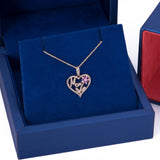 Heart with Mom and Flowers Ruby CZ Pendant with Necklace in 14k Yellow Gold - Artisan Carat