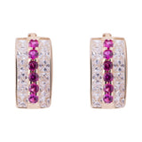 Three Row Pink Sapphire CZ Lever Back Earrings in 14k Yellow Gold - Artisan Carat