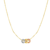 14k Gold Tri-color Round Circles Charm Necklace - Artisan Carat