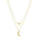 14k Gold Double Strand Star and Quarter Moon Necklace - Artisan Carat