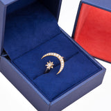 Diamond Star and Waning Moon Open Ring in 18k Yellow Gold - Artisan Carat