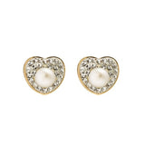 Small Heart Pearl and CZ Stud Earrings in 14k Yellow Gold - Artisan Carat