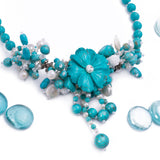 Turquoise Flower and Mixed Quartz Necklace with Sterling Silver Clasp - Artisan Carat