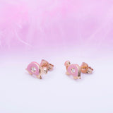 Baby Turtle Pink Enamel CZ Stud Earrings in 14k Yellow Gold - Artisan Carat