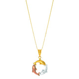 14k Gold Polished Dolphin Circle Pendant Necklace Tri-Color - Artisan Carat