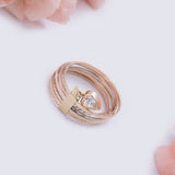 Stackable CZ Heart Lock Ring in 14k Yellow White and Rose Gold - Artisan Carat