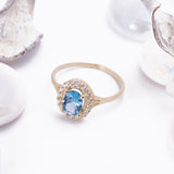 March Aquamarine Light Blue CZ Gem Birthstone Ring in 14k Yellow Gold - Artisan Carat