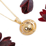 Sterling Silver Spinning Globe "World Is Yours" CZ Yellow Gold Pendant with Necklace - Artisan Carat