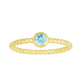 14kt Gold Size-7 Yellow Finish 4.5mm Polished Beaded Ring  with  4mm Round Swiss Blue Topaz - Artisan Carat