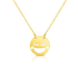 14kt Gold 16 inches Yellow Finish Chain:0.8mm+Center Round Pendant:11mm Shiny Fancy Laughter with Tears Emoji Necklace with 1 inches Extender Spring Ring Clasp - Artisan Carat