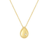 14kt Gold 18 inches Yellow Finish 10x7.3mm(CE),0.8mm(Ch) Polished Tear Drop 2 inches Extender Necklace with Lobster Clasp with 0.0100ct 1.3mm White Diamond - Artisan Carat