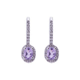 Amethyst Halo with Diamonds Lever Back Earrings in 18k White Gold - Artisan Carat
