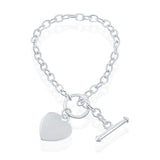 Sterling Silver Engravable Heart Charm Rolo Chain Toggle Bracelet - Artisan Carat