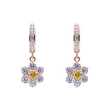 Hanging Snowflake Citrine CZ Huggies Earrings in 14k Yellow Gold - Artisan Carat