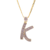 Sterling Silver Letter K Initial Baguette CZ Pendant with Necklace - Artisan Carat