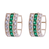 Three Row Green Emerald CZ Huggies Earrings in 14k Yellow Gold - Artisan Carat