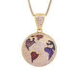 Sterling Silver Flat Globe Gemstones Yellow Gold CZ Pendant with Necklace - Artisan Carat