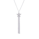 Hanging Five Star Tassel Pendant and Necklace in 18k White Gold - Artisan Carat
