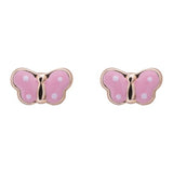 Pink Enamel Butterfly Stud Earrings in 14k Yellow Gold - Artisan Carat