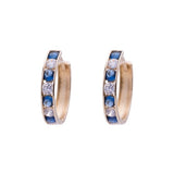 Single Row Blue Sapphire and CZ Pattern Huggies Earrings in 14k Yellow Gold - Artisan Carat