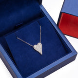 Large Heart V-Shaped Diamond Pendant with Necklace in 18k White Gold - Artisan Carat