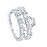 Silver Round Baguette Engagement Double Band Ring - Artisan Carat