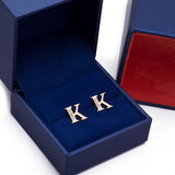Letter K Initial CZ Stud Earrings in 14k Yellow Gold - Artisan Carat