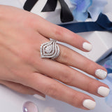 Curved Leaf Halo Flower Set Diamond Ring in 18k White Gold - Artisan Carat