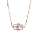 Hamsa Hand and Eye Diamond Pendant with Necklace in 18k Rose Gold - Artisan Carat