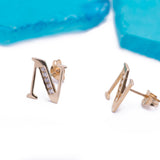 Letter N Initial CZ Stud Earrings in 14k Yellow Gold - Artisan Carat