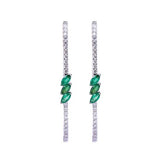 Oval Emerald and Diamond Hoop Earrings in 18k White Gold - Artisan Carat