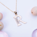 Letter R CZ Initial Pendant with Necklace in 14k Yellow Gold - Artisan Carat