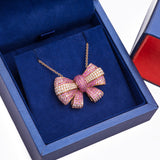 Large Pink Sapphire Bowtie Diamond Pendant with Necklace in 18k Rose Gold - Artisan Carat