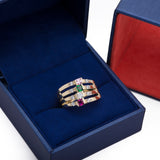 Four Band Birthstone Ruby Emerald Pink Tourmaline CZ Ring 14k Yellow Gold - Artisan Carat