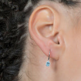Blue Topaz Halo with Diamonds Lever Back Earrings in 18k White Gold - Artisan Carat