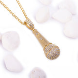 Sterling Silver Microphone CZ Yellow Gold Pendant with Necklace - Artisan Carat