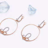 Hanging Hoop Half Diamond Butterfly Latch Back Earrings in 18k Rose Gold - Artisan Carat