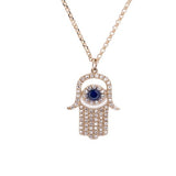 Small Hamsa Blue Sapphire and Diamond Pendant with Necklace in 18k Yellow Gold - Artisan Carat