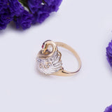 Large Swan Ruby and CZ Feathers Ring in 14k Yellow and White Gold - Artisan Carat