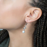 Hanging Zig Zag CZ Pearl Lever Back Earrings in 14k White Gold - Artisan Carat