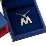 Sterling Silver Letter M Initial Baguette CZ Pendant with Necklace - Artisan Carat