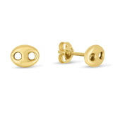 14K Gold Puffed Mariner Link Button Earrings - Artisan Carat