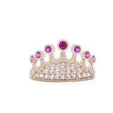 Tiara Princess Crown Ruby CZ Ring in 14k Yellow Gold - Artisan Carat