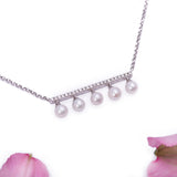 Hanging Pearls Diamond Bar Pendant and Necklace in 18k White Gold - Artisan Carat