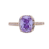 June Alexandrite Light Purple Halo Cushion Cut CZ Birthstone Ring in 14k Yellow Gold - Artisan Carat