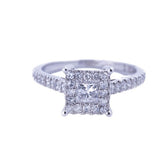 Halo Princess Channel Set Diamond Engagement Ring in 18k White Gold.