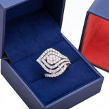 Curved Leaf Halo Flower Set Diamond Ring in 18k White Gold - Artisan Carat