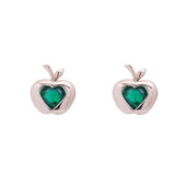 Green Apple Emerald Heart Screw Back Earrings in 14k Yellow Gold - Artisan Carat